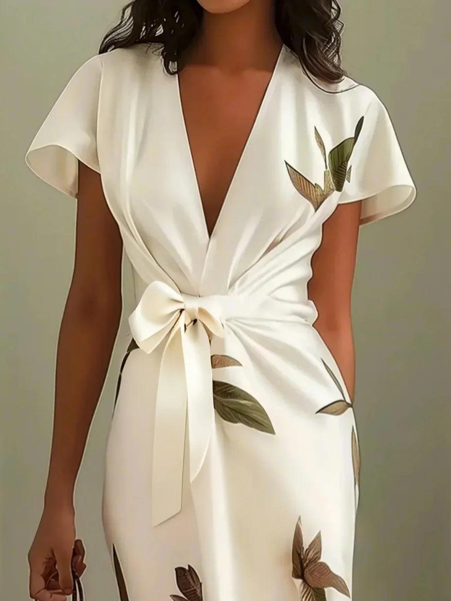 Vestido midi con estampado de hojas