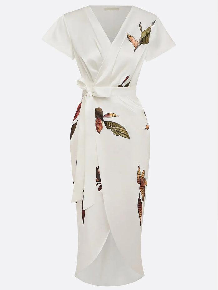 Vestido midi con estampado de hojas