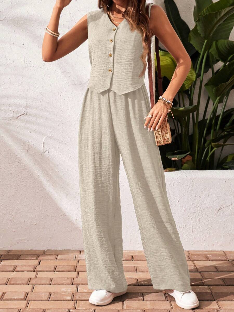 Conjunto de 2 piezas: top sin mangas y pantalón casual