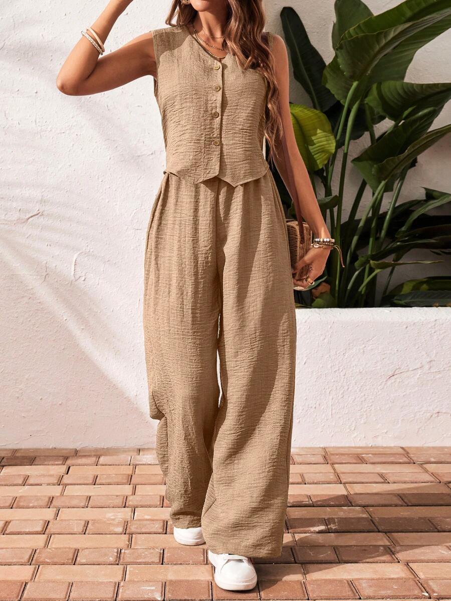 Conjunto de 2 piezas: top sin mangas y pantalón casual