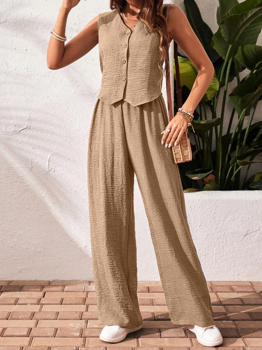 Conjunto de 2 piezas: top sin mangas y pantalón casual