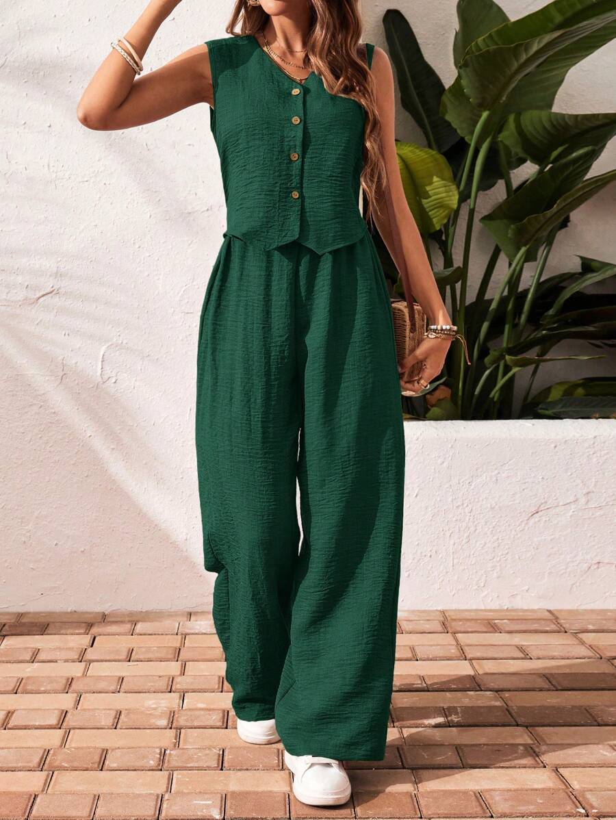 Conjunto de 2 piezas: top sin mangas y pantalón casual