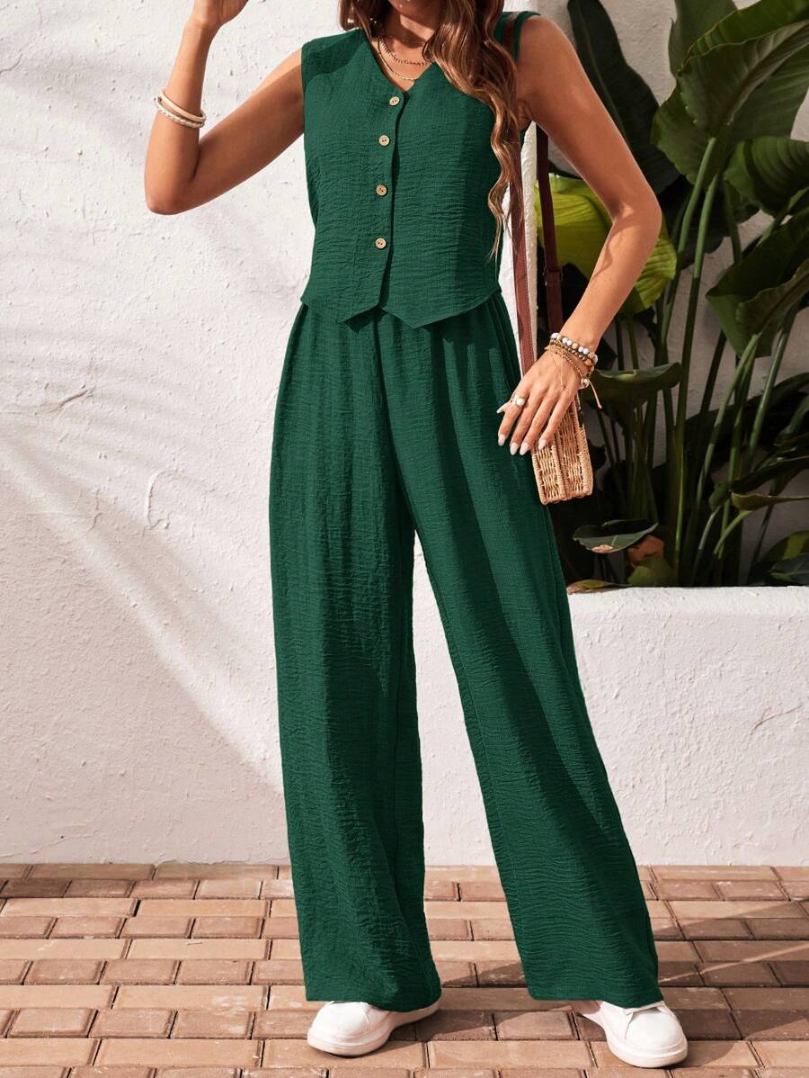 Conjunto de 2 piezas: top sin mangas y pantalón casual