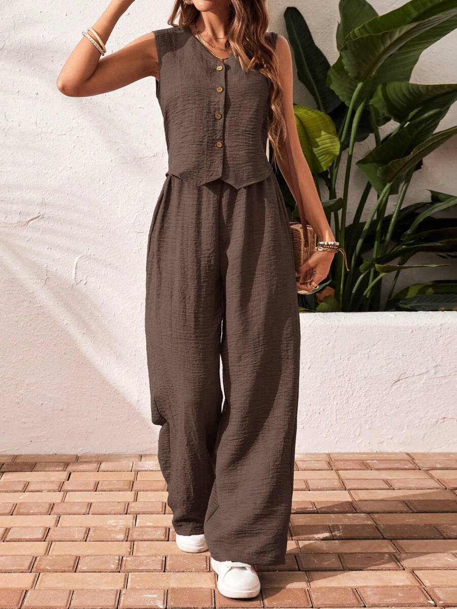 Conjunto de 2 piezas: top sin mangas y pantalón casual