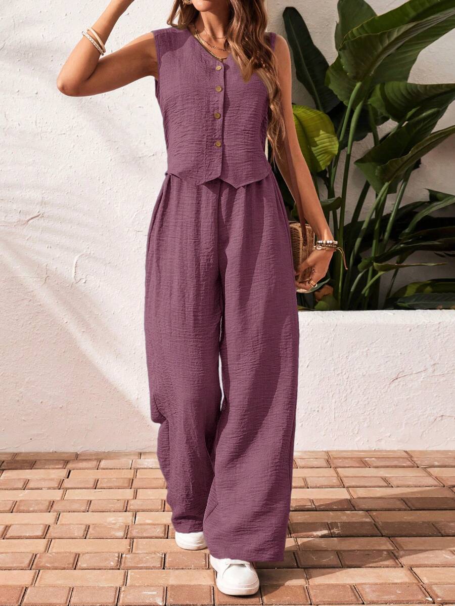 Conjunto de 2 piezas: top sin mangas y pantalón casual