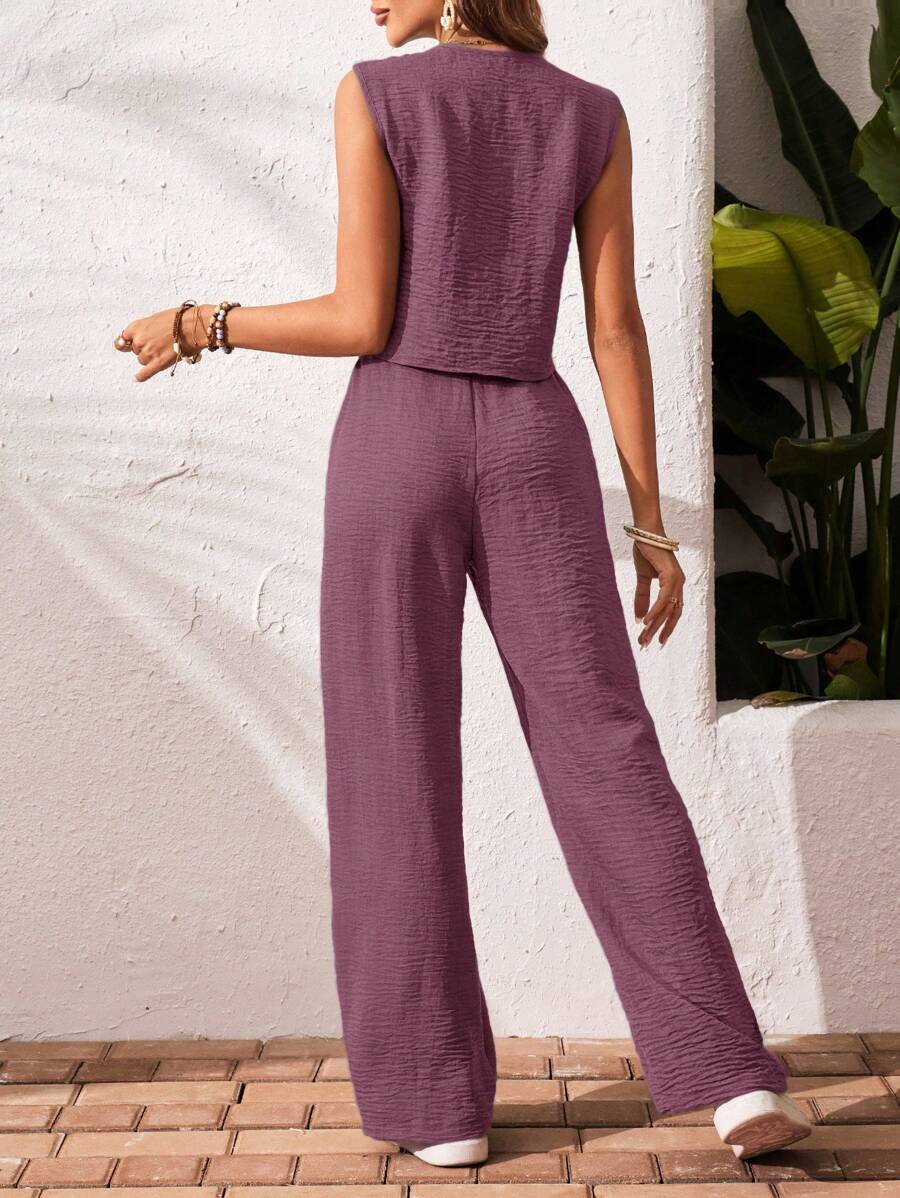 Conjunto de 2 piezas: top sin mangas y pantalón casual