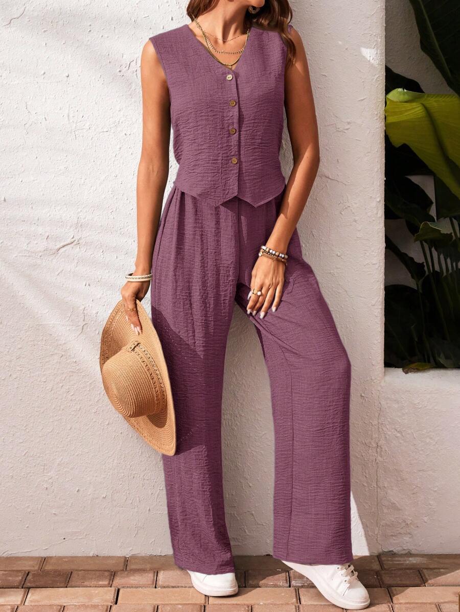 Conjunto de 2 piezas: top sin mangas y pantalón casual