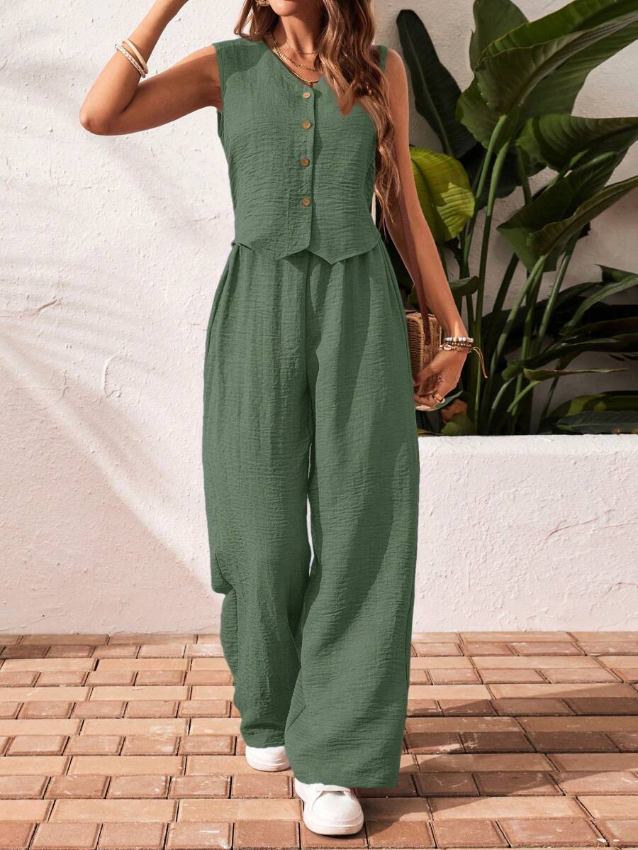 Conjunto de 2 piezas: top sin mangas y pantalón casual