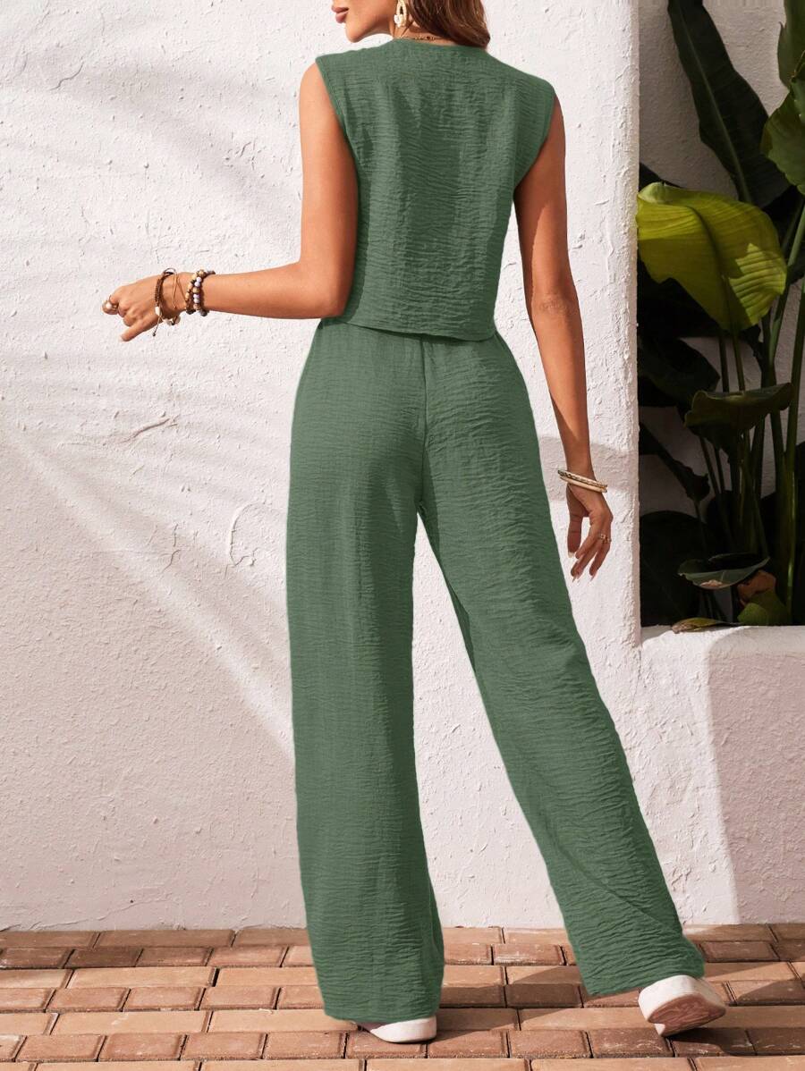 Conjunto de 2 piezas: top sin mangas y pantalón casual