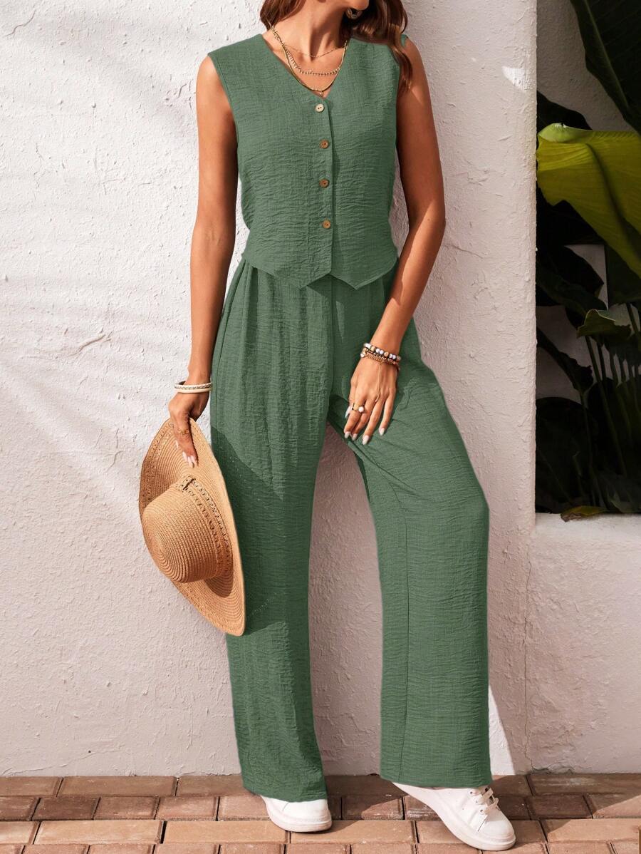 Conjunto de 2 piezas: top sin mangas y pantalón casual