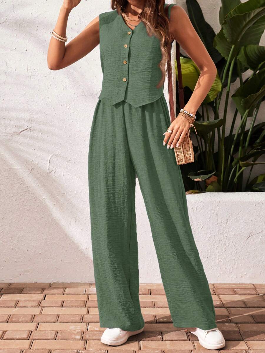 Conjunto de 2 piezas: top sin mangas y pantalón casual