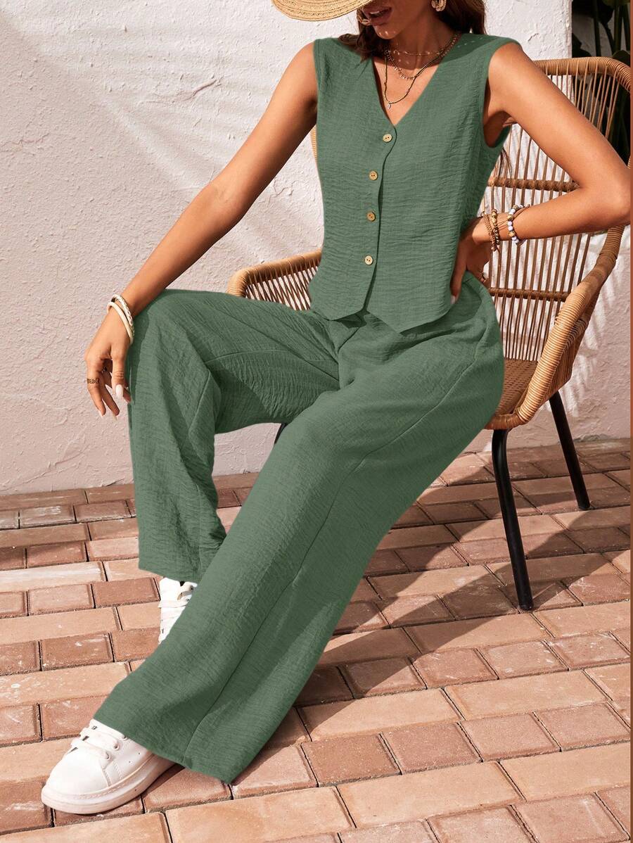 Conjunto de 2 piezas: top sin mangas y pantalón casual