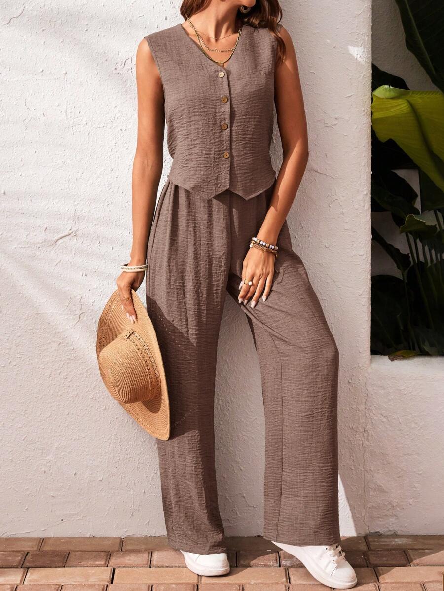 Conjunto de 2 piezas: top sin mangas y pantalón casual
