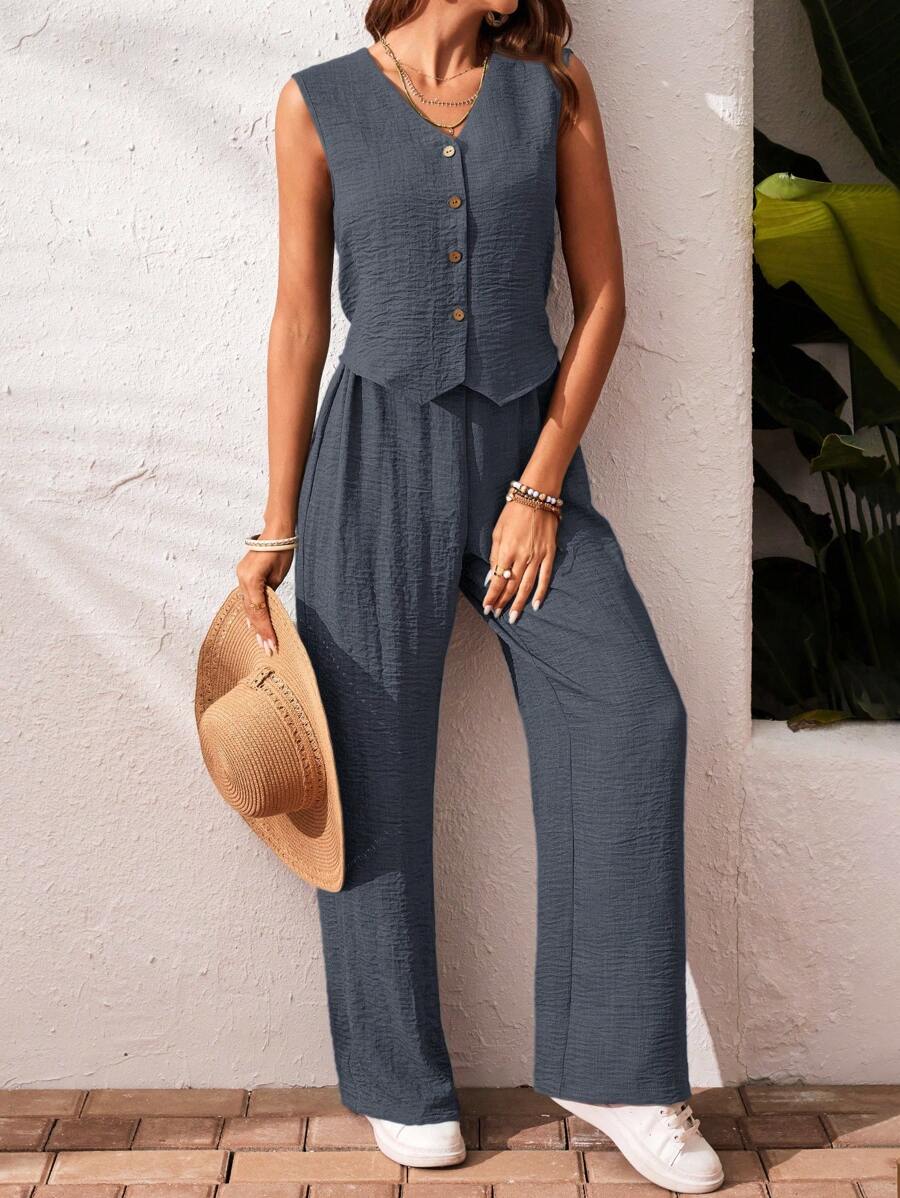 Conjunto de 2 piezas: top sin mangas y pantalón casual