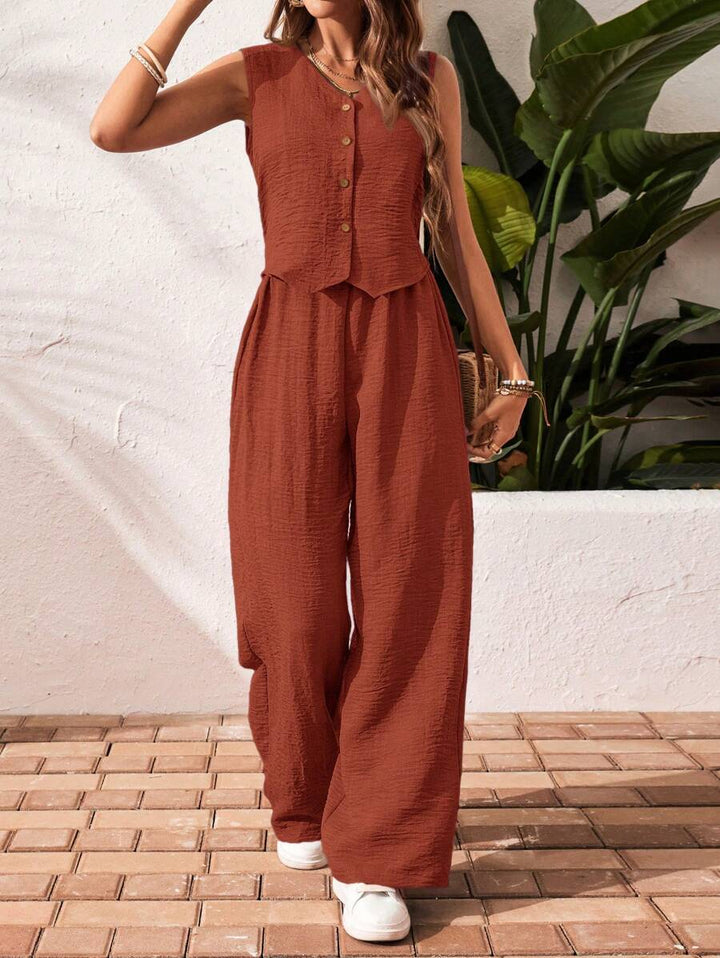 Conjunto de 2 piezas: top sin mangas y pantalón casual