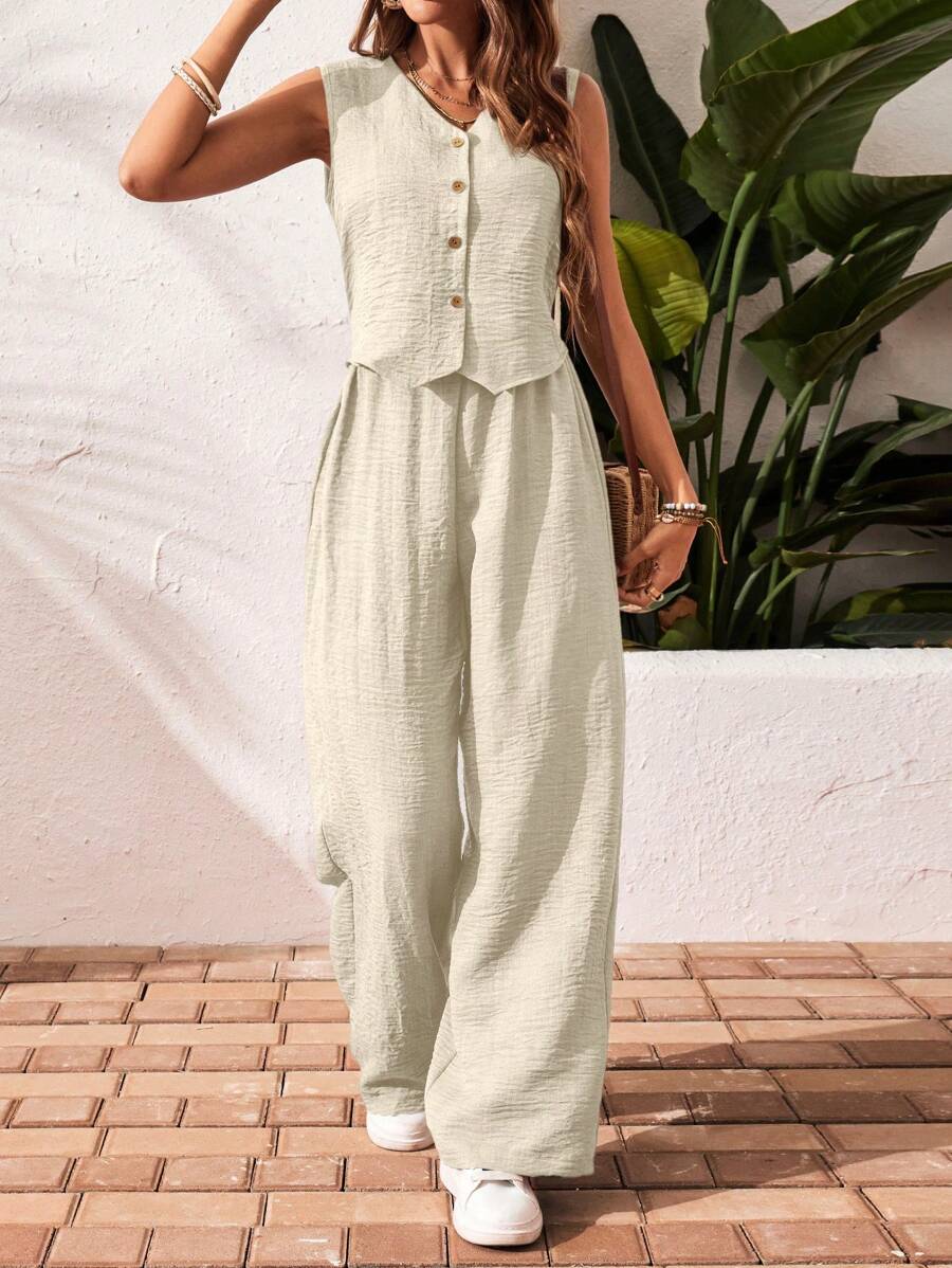 Conjunto de 2 piezas: top sin mangas y pantalón casual