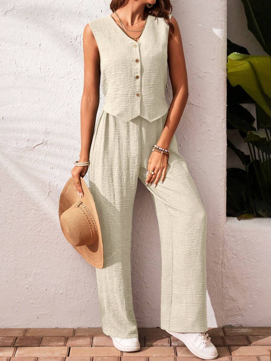 Conjunto de 2 piezas: top sin mangas y pantalón casual