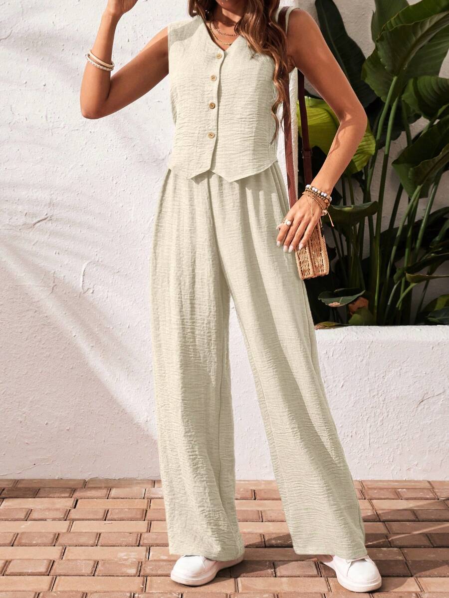 Conjunto de 2 piezas: top sin mangas y pantalón casual