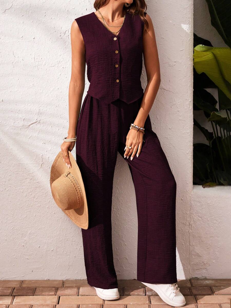 Conjunto de 2 piezas: top sin mangas y pantalón casual