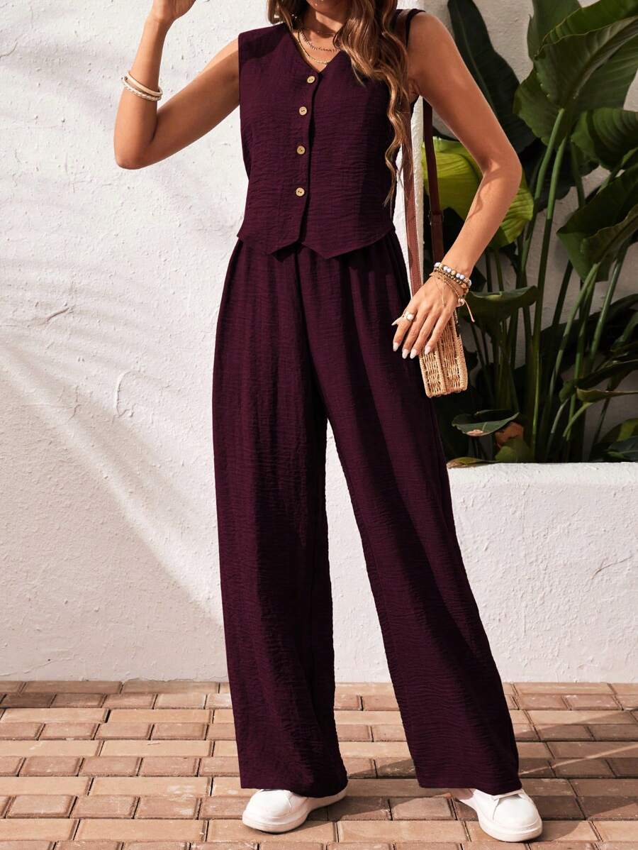 Conjunto de 2 piezas: top sin mangas y pantalón casual