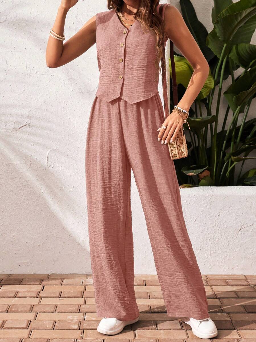 Conjunto de 2 piezas: top sin mangas y pantalón casual