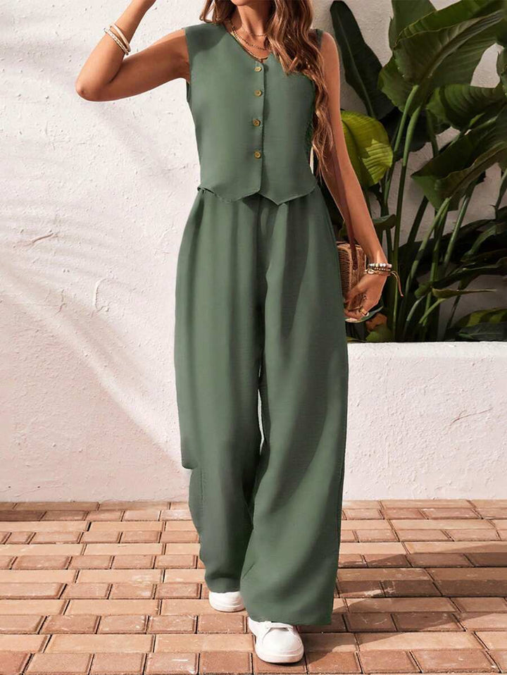 Conjunto de 2 piezas: top sin mangas y pantalón casual