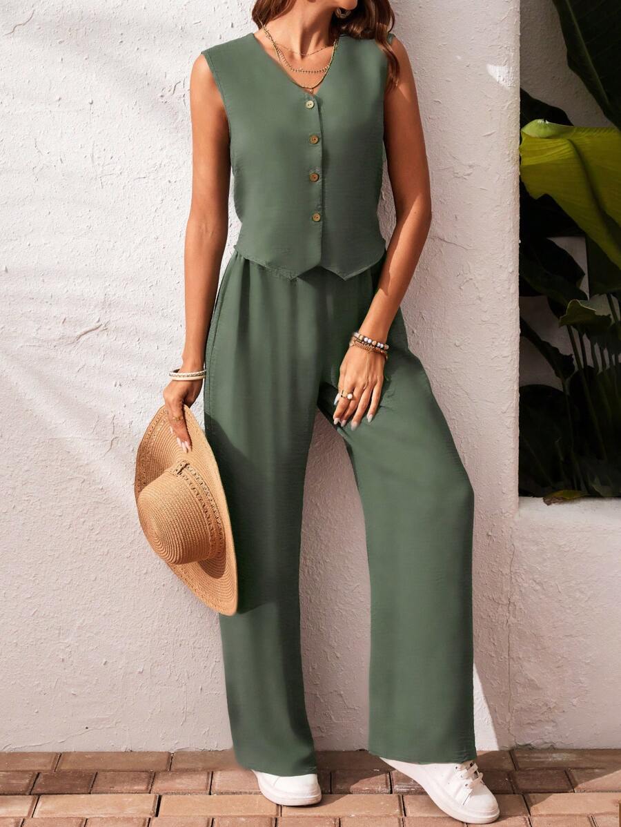 Conjunto de 2 piezas: top sin mangas y pantalón casual