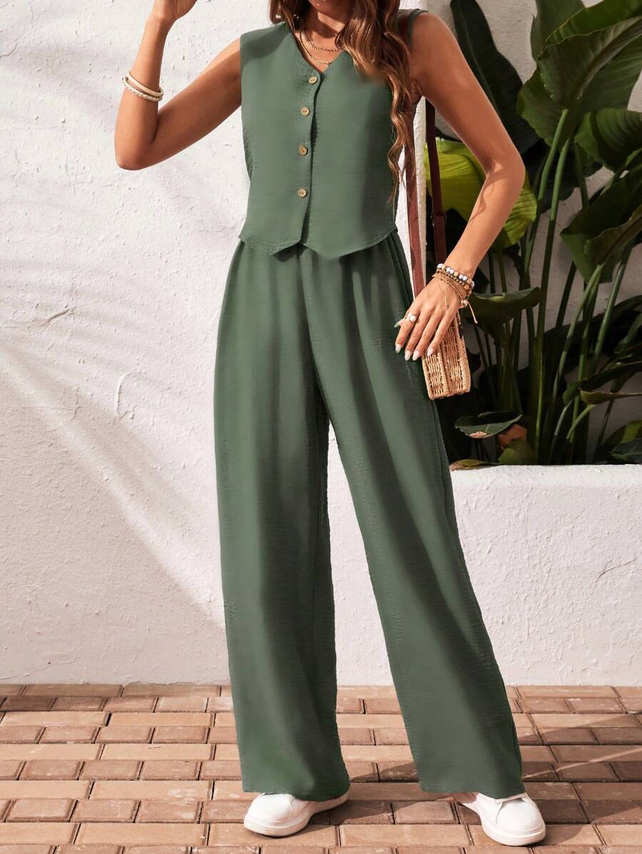 Conjunto de 2 piezas: top sin mangas y pantalón casual