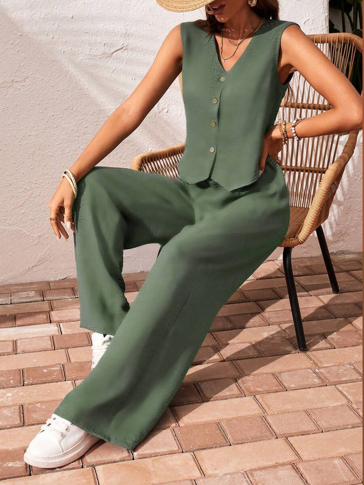 Conjunto de 2 piezas: top sin mangas y pantalón casual