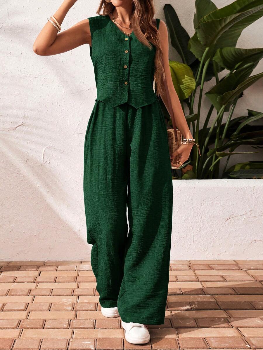 Conjunto de 2 piezas: top sin mangas y pantalón casual
