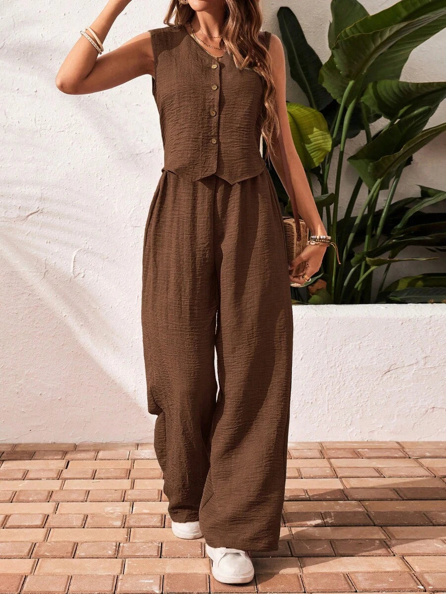 Conjunto de 2 piezas: top sin mangas y pantalón casual