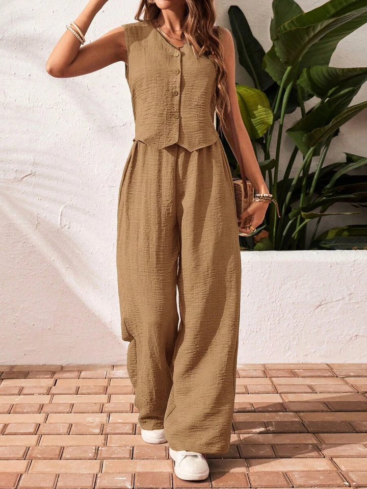 Conjunto de 2 piezas: top sin mangas y pantalón casual