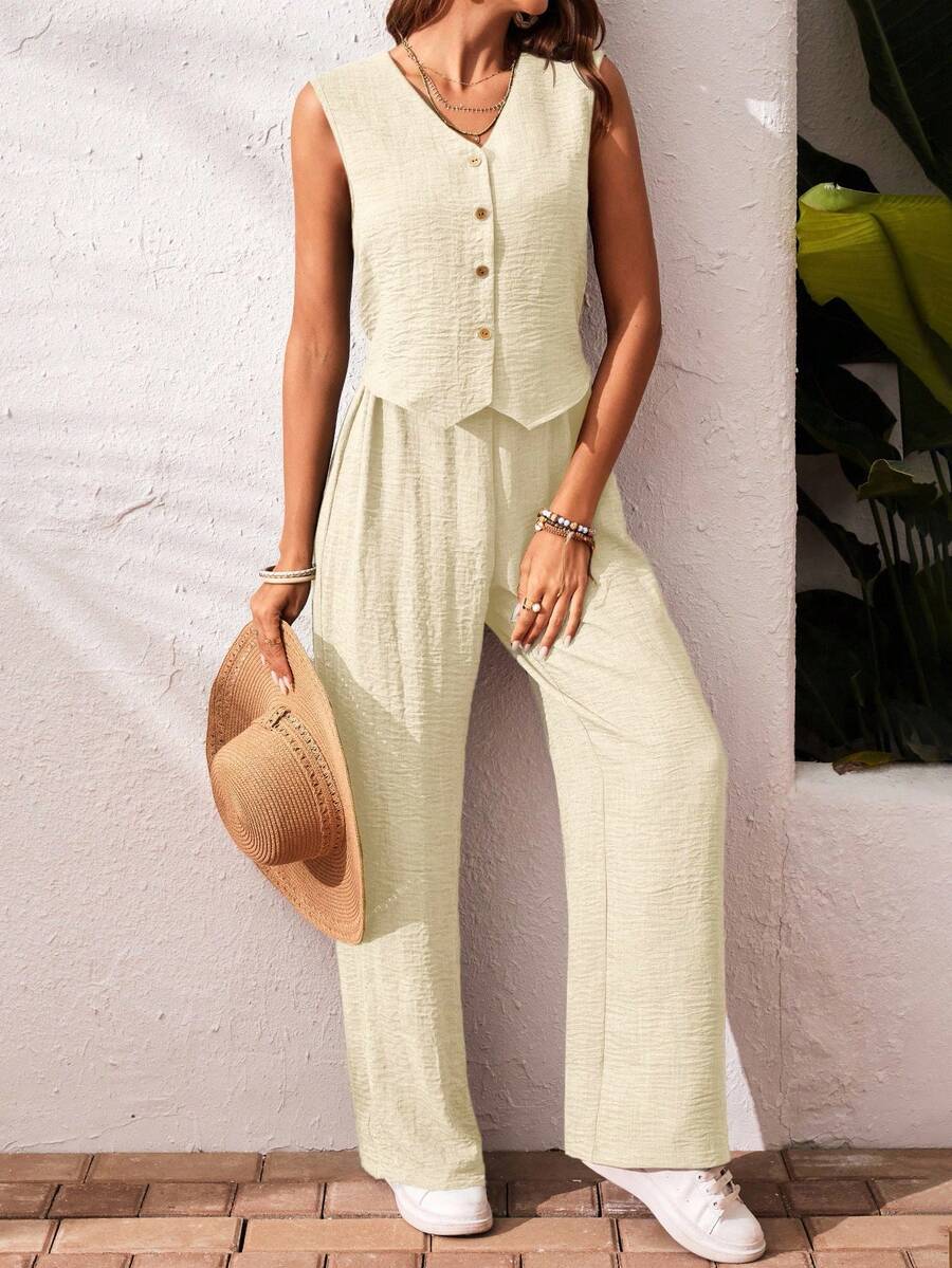 Conjunto de 2 piezas: top sin mangas y pantalón casual