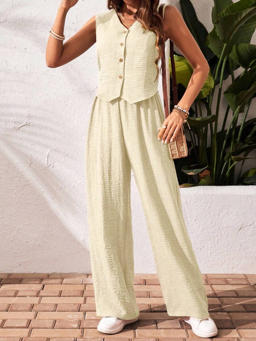 Conjunto de 2 piezas: top sin mangas y pantalón casual