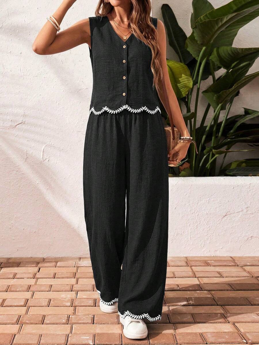 Conjunto de 2 piezas: top sin mangas y pantalón casual