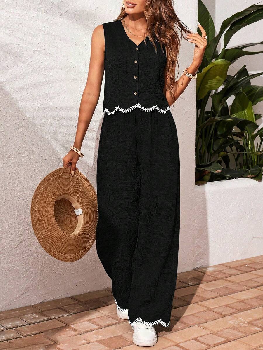 Conjunto de 2 piezas: top sin mangas y pantalón casual