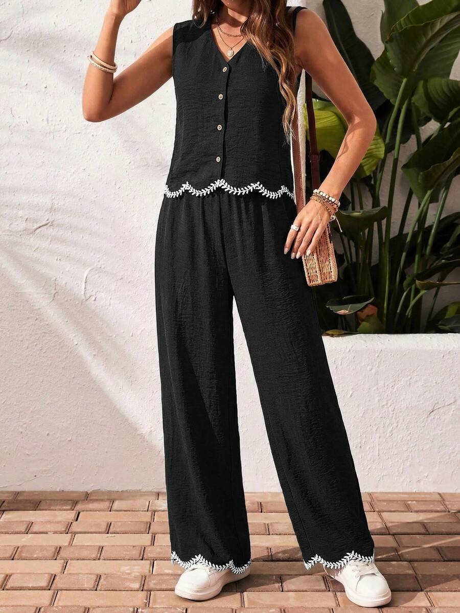 Conjunto de 2 piezas: top sin mangas y pantalón casual