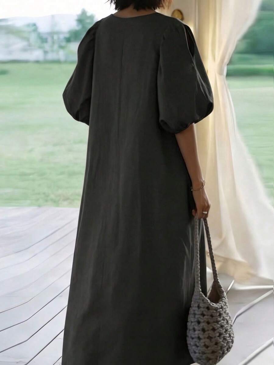 Vestido de dama hasta la mitad de la pantorrilla con mangas abullonadas