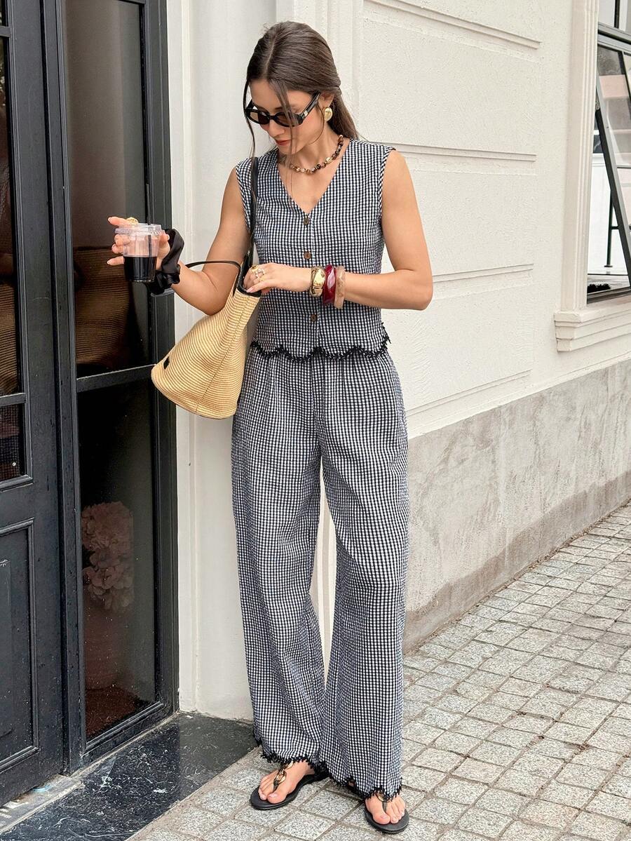 Conjunto de 2 piezas: top sin mangas y pantalón casual