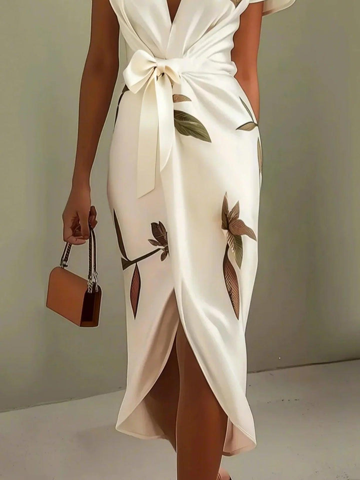 Vestido midi con estampado de hojas