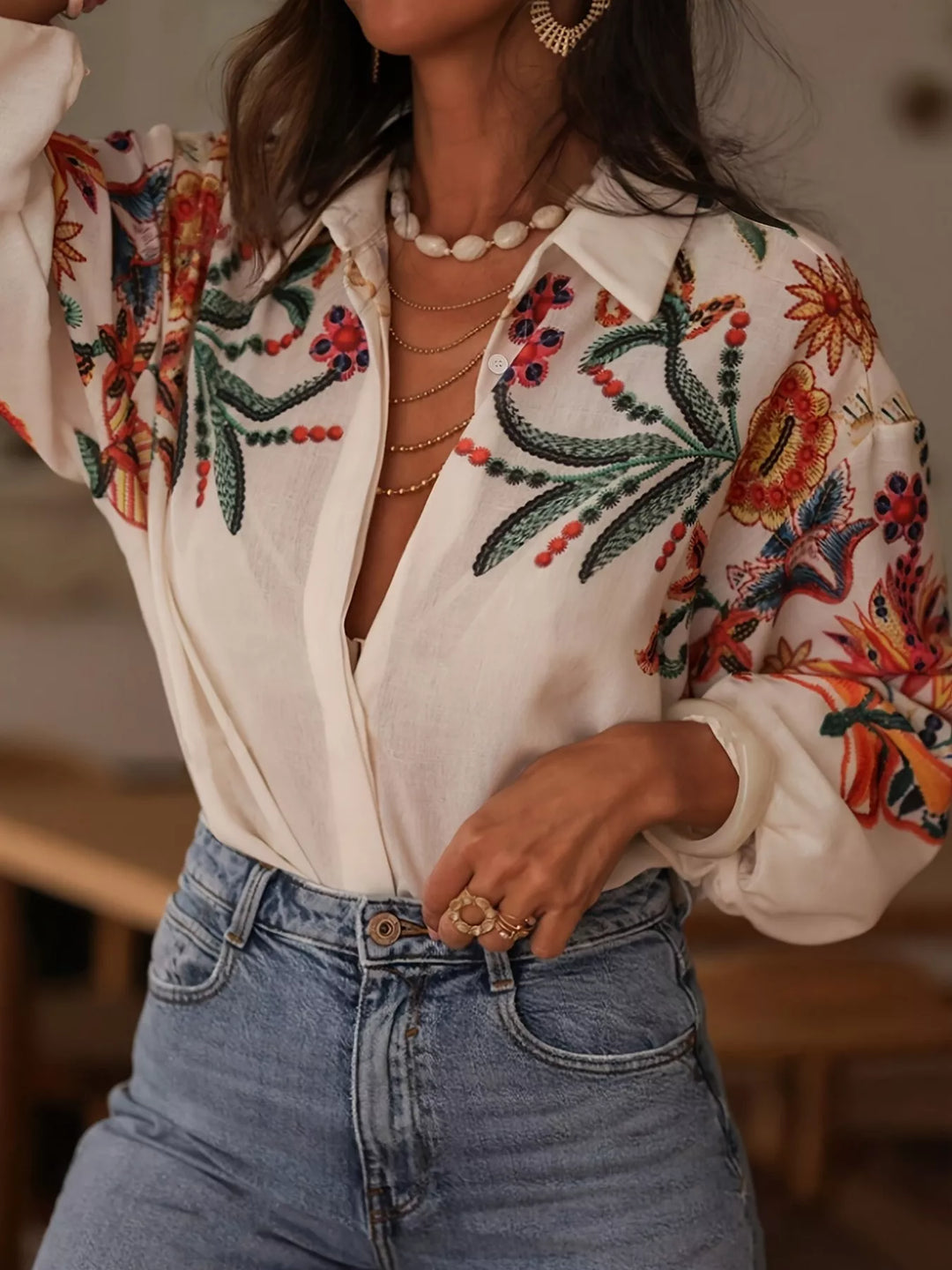 Andy | Camisa de flores con botones y mangas largas