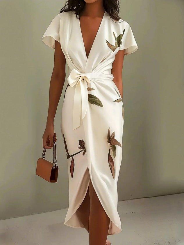 Vestido midi con estampado de hojas