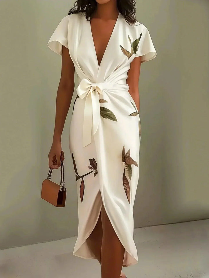 Vestido midi con estampado de hojas