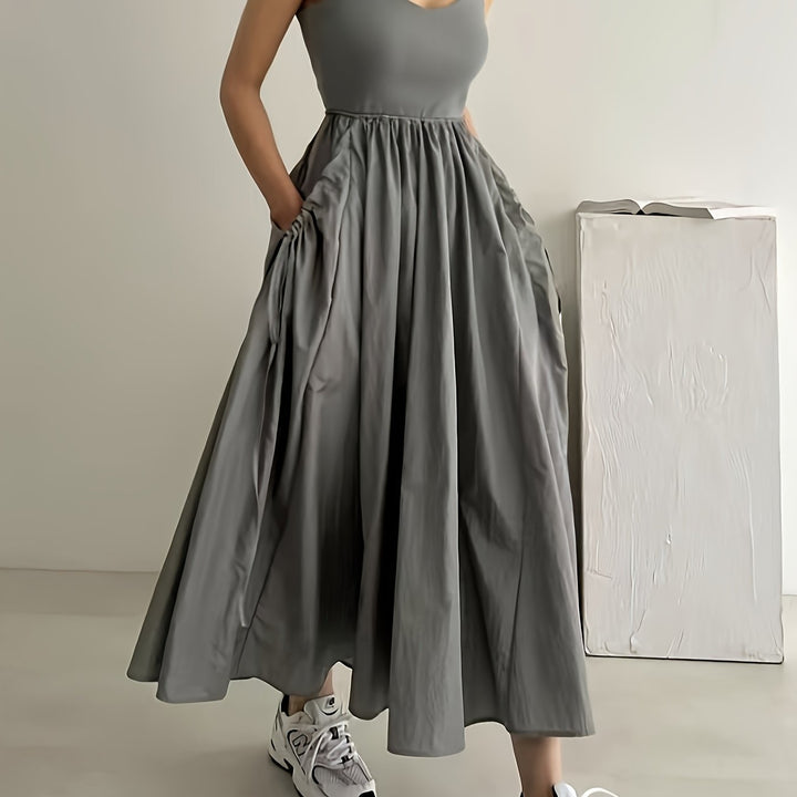 Anna - Vestido de Gran Swing con Cintura Plisada y Sin Mangas