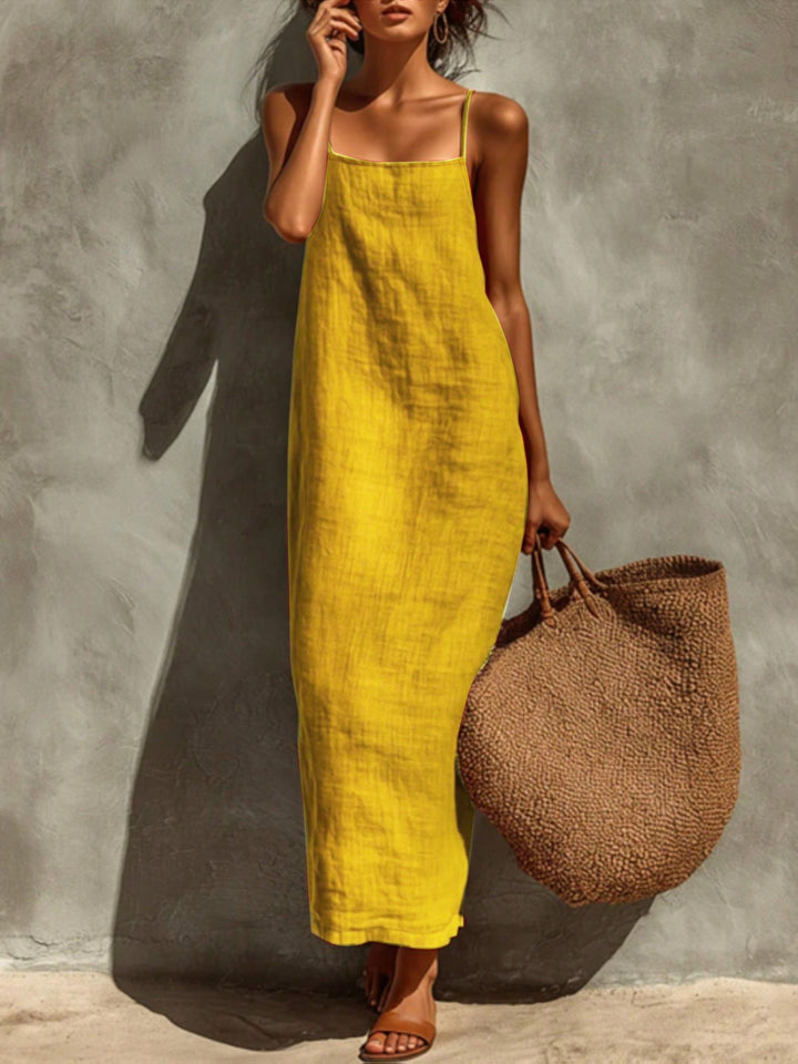 Kara | Vestido maxi de color sólido y tirantes de espagueti