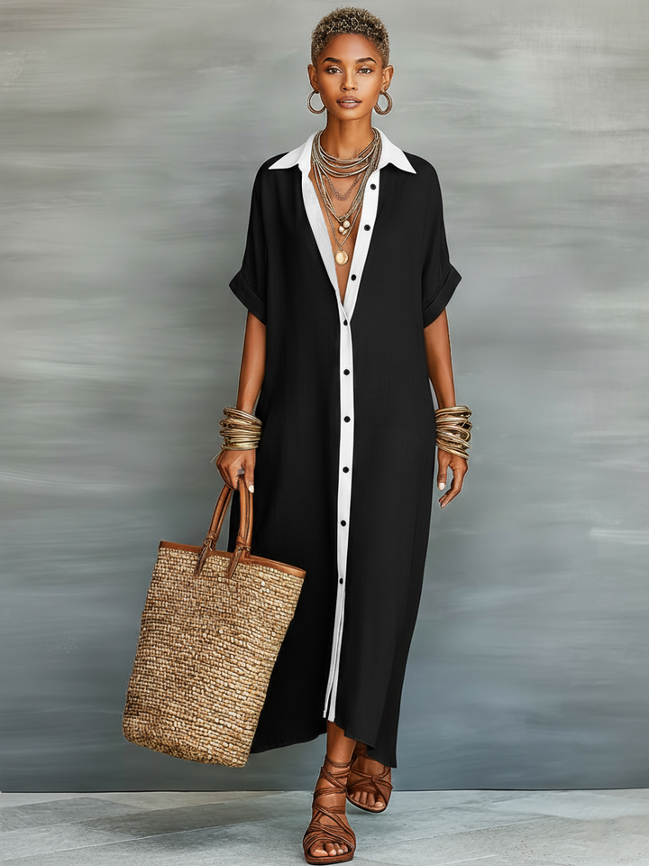 Vestido Maxi de Mezcla de Lino Minimalista para Mujeres