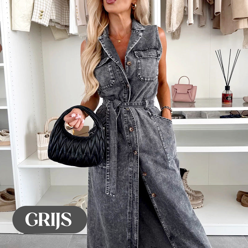 Dámské denim midi šaty s páskem