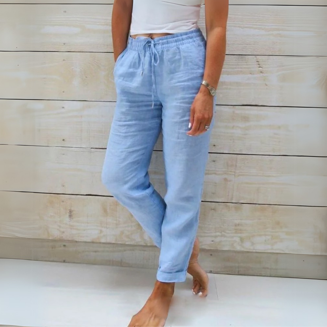 Allison - Pantalones Ajustados de Lino y Algodón de Lujo