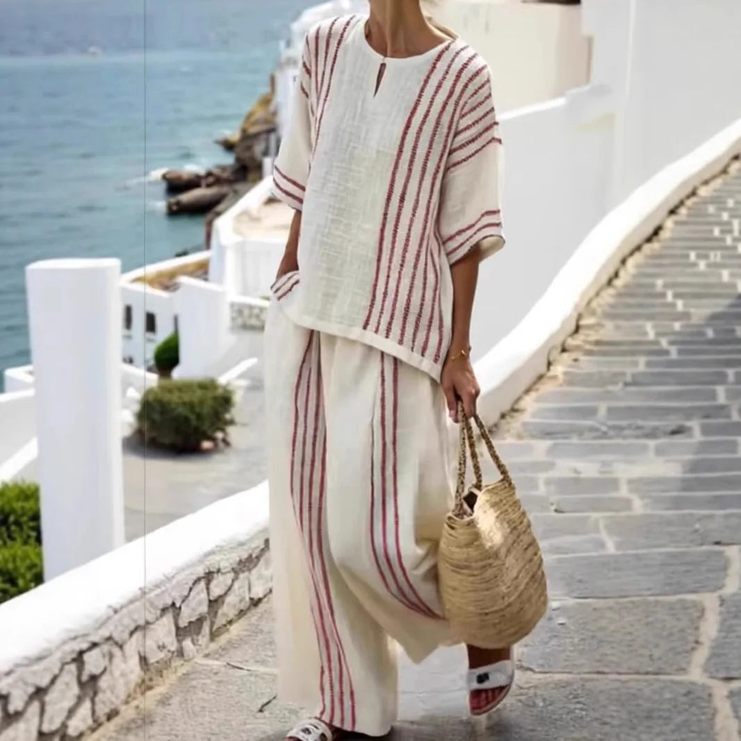 Teodora | Conjunto de Pantalón Estilo Rayas Algodón