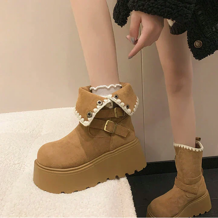 Irene | Botas con plataforma con hebilla elegante y forro cálido de felpa